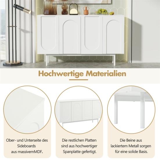 Modern Minimalist Pure White Sideboard with 4 Doors in Arched Pattern for Dining Room And Living Room (White)