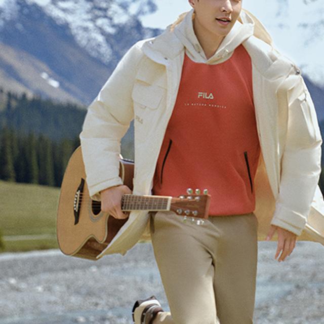 FILA Color Block Logo Printed Hooded Casual Sweatshirt Men sweatshirt Autumn-Orange F11M349210F-OR