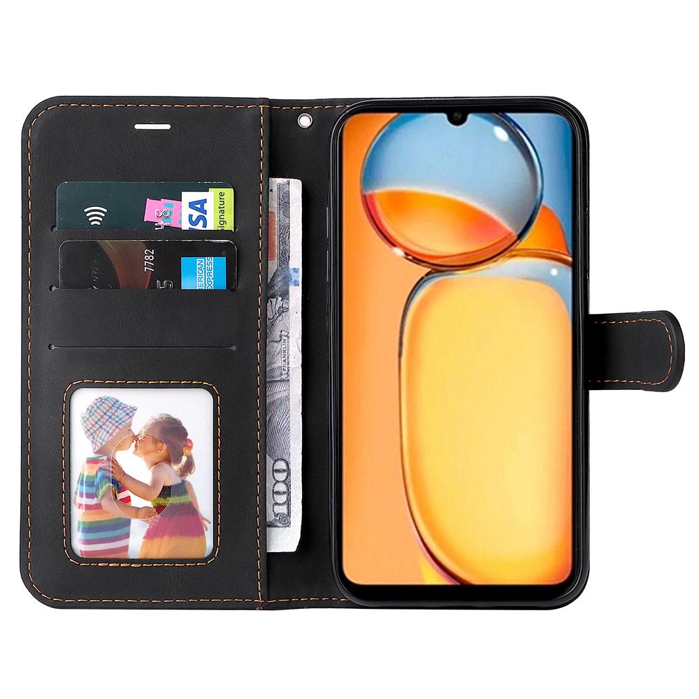 

For Xiaomi Redmi 13C 4G/13C 5G/13R 5G/Poco M6 5G/Poco C65 4G Phone Case PU Leather Three-Color Splicing Flip Cover Red
