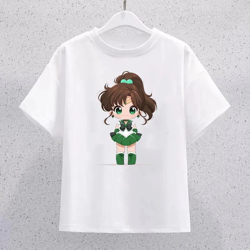 Sailor Moon Children Cotton Tshirt Cartoon Print Short Sleeve Tees Kawaii Pullover Girls Summer Casual Tops Kids Birthday Gifts