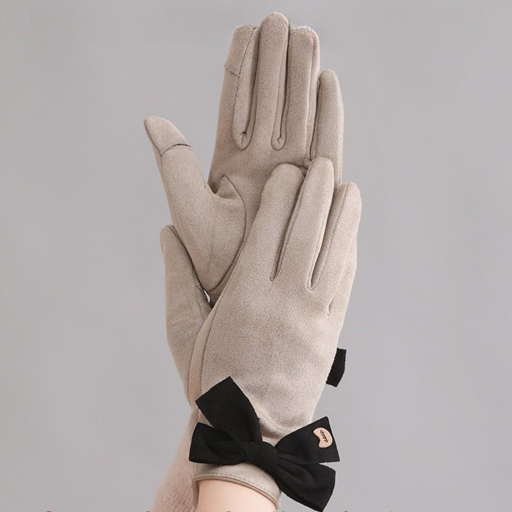 Soft Women Anti-cold Mittens Bow Thickened Suede Gloves Gift Windproof Finger Mittens  Winter