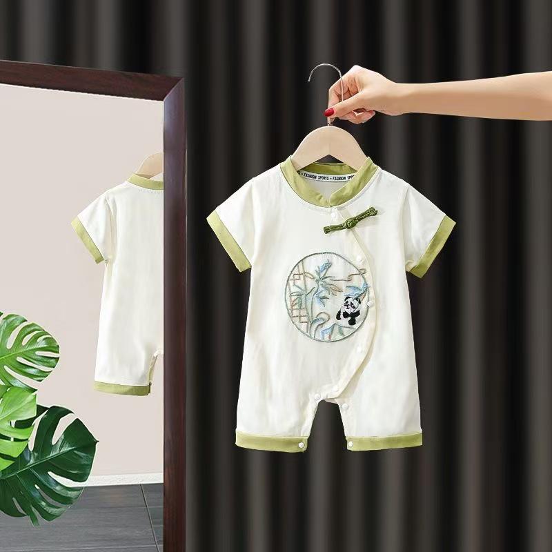 Infant & Toddler Chinese Style Summer Bodysuit - Short Sleeve, Thin Newborn Crawling Outfit