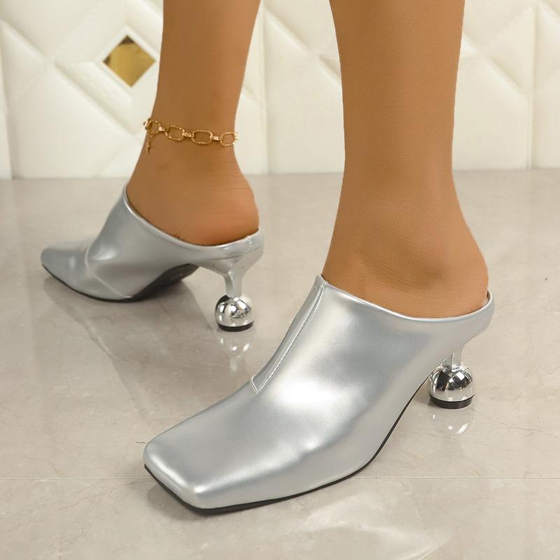Elegante Damen-Slipper mit eckiger Zehenpartie, modische mittelhohe Absätze, Ledersandalen, Muleschuhe, neuer Trend, Frühling, Designer-Kleid, Femme