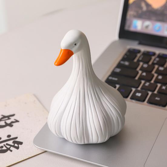 Cute Garlic Duck Figurine White Small Duck Ornament for Indoor Home Office Desk Decoration Novelty Gift for Stress Relief