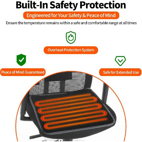 Heated Seat Cushion with 7 Heat Settings & 12-Hour Timer Shut-Off Function Office Chair Pad, Auto Shut-Off Protection, Soft Plush Cover, Non-Slip