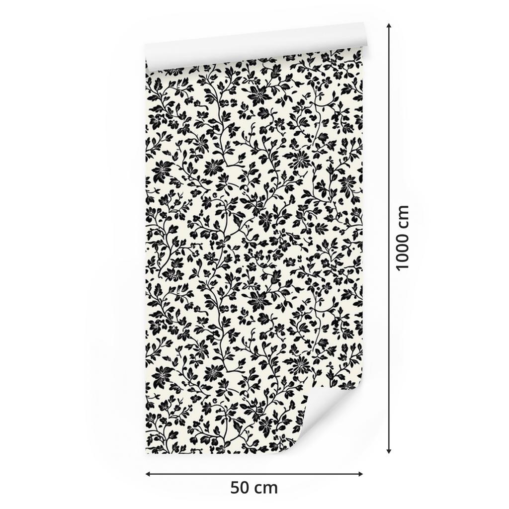 Wallpaper Black and white flowers gray, soft shapes 50x1000