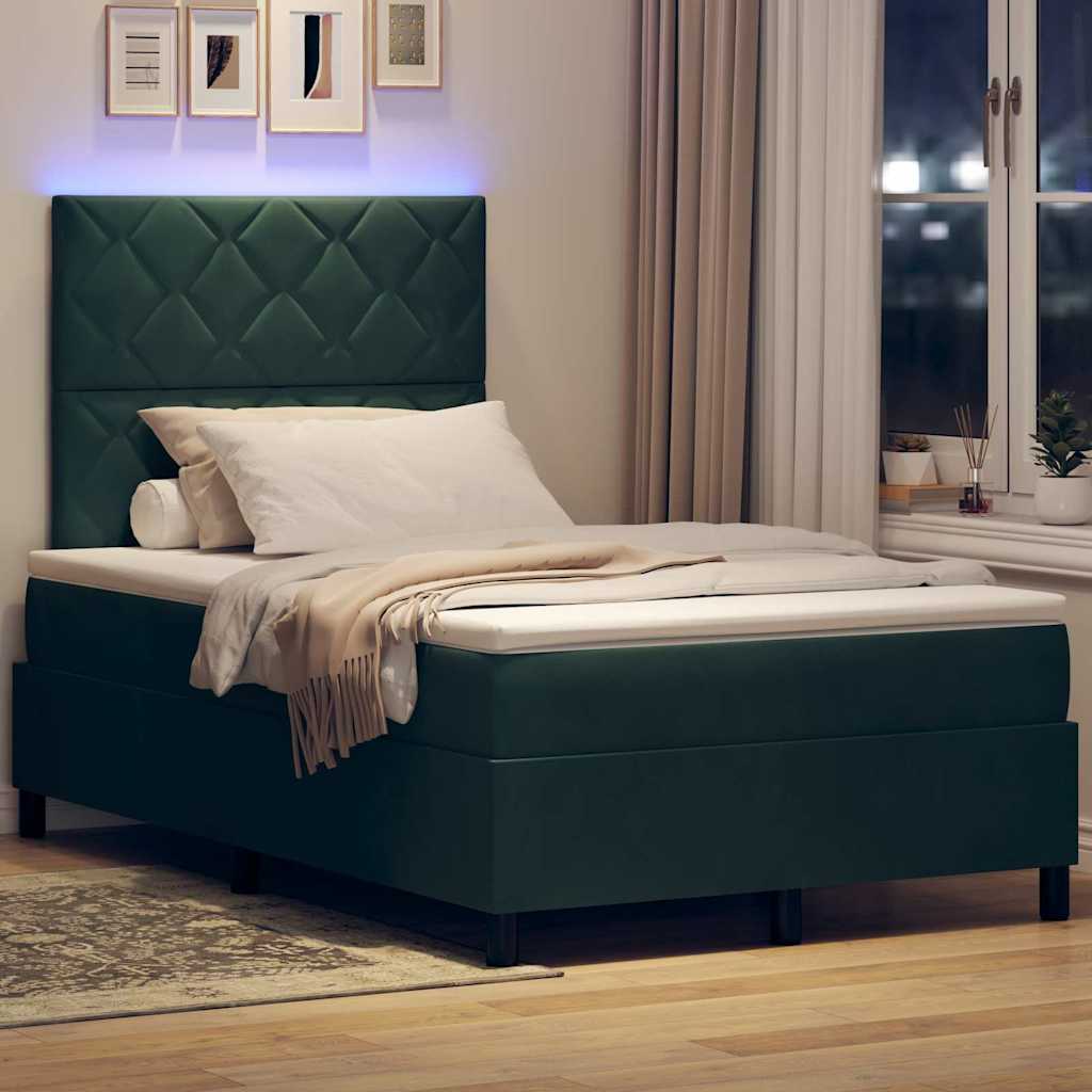 LED Box Spring Bed with Headboard Dark Green 120 x 200 cm Velvet
