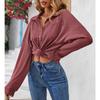 Plus Size Women's New Autumn Lapel Button Solid Color Long Sleeved Top