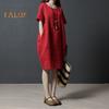Lady Summer Dress O Neck Short Sleeves Pure Color Loose Side Pockets Knee Length Pullover Casual Commute Midi Dress