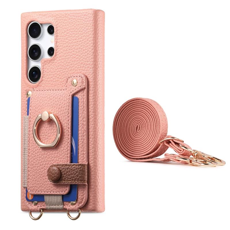 Ring Stand Card case Cover for Galaxy S21/S22/S23/S24/S25, for Samsung A13/A14/A15/A16/A23/A24 Lanyard Wallet Case Phone Cover