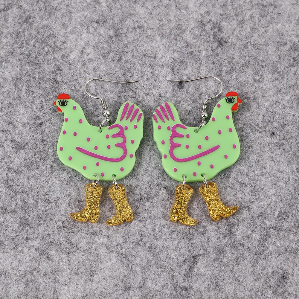 Funny High Heels Hen Dots Acrylic Drop Earrings for Women Girl Cartoon Graffiti Printing Chicken Dangle Earrings Fashion Jewelry
