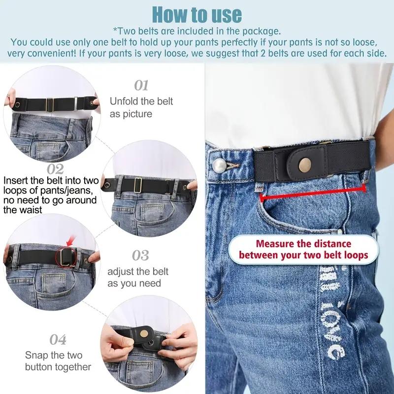 2pcs/set No Buckle Elastic Belt For Women Men Unisex Stretch Belt For Pants Jeans Casual Buckle Free Adjustable Invisible Belt