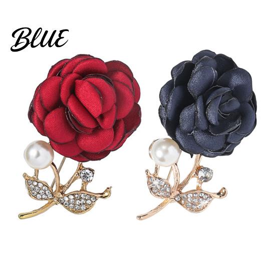 Stylish Brooch Faux Pearl Fabric Rose Artificial Flower Pin