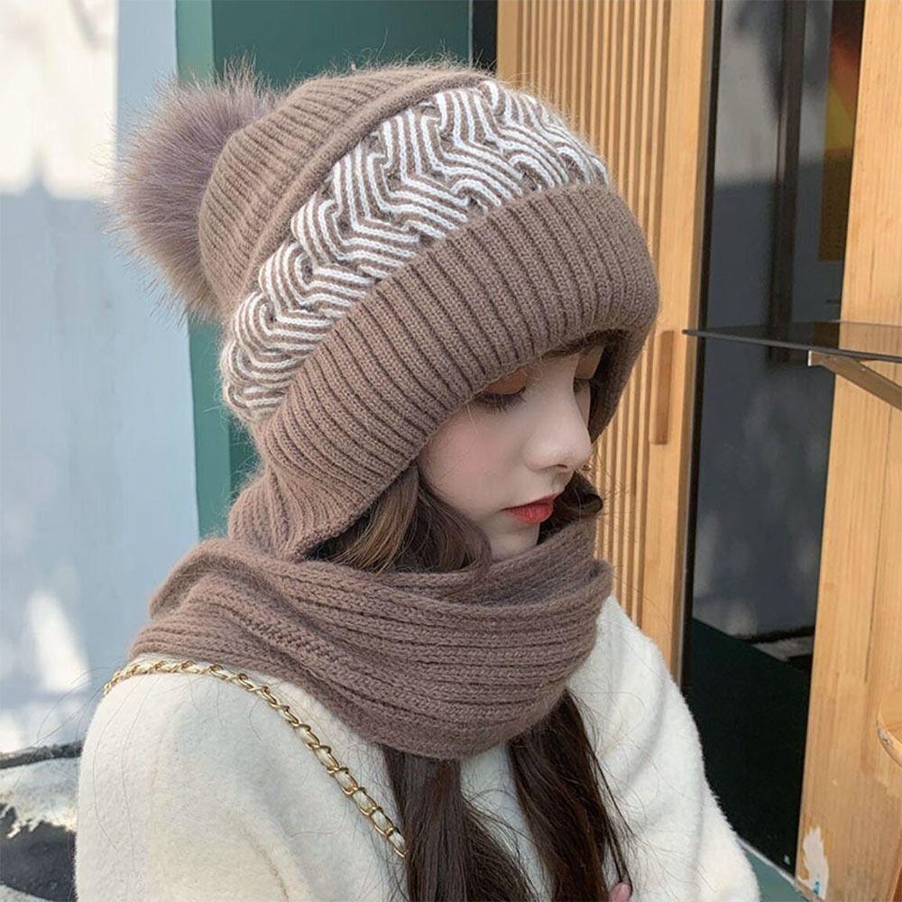 Men Women Thermal Balaclava Knitted Hat Neck Warmer Beanie Hat Scarf Neck Scarf Cap