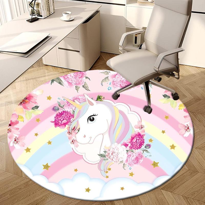 1PC Unicorn Flowers Non-Slip Floor Round carpet, Office, family, bedroom, Large Area Rug Indoor Rugs, Vibrant Colors-Z0488