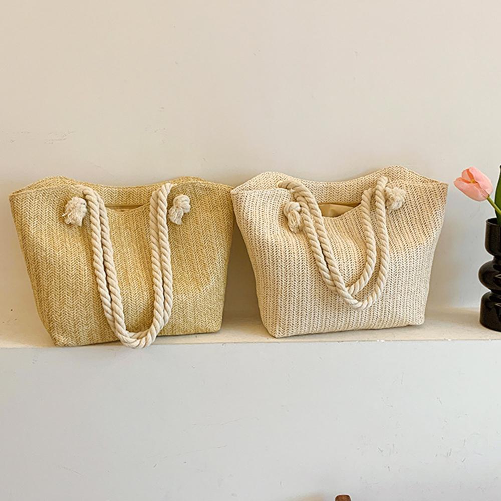Elegante Damen-Strohtasche Böhmische Unterarm-Umhängetasche Langlebige Lässige Strandhandtasche Outdoor