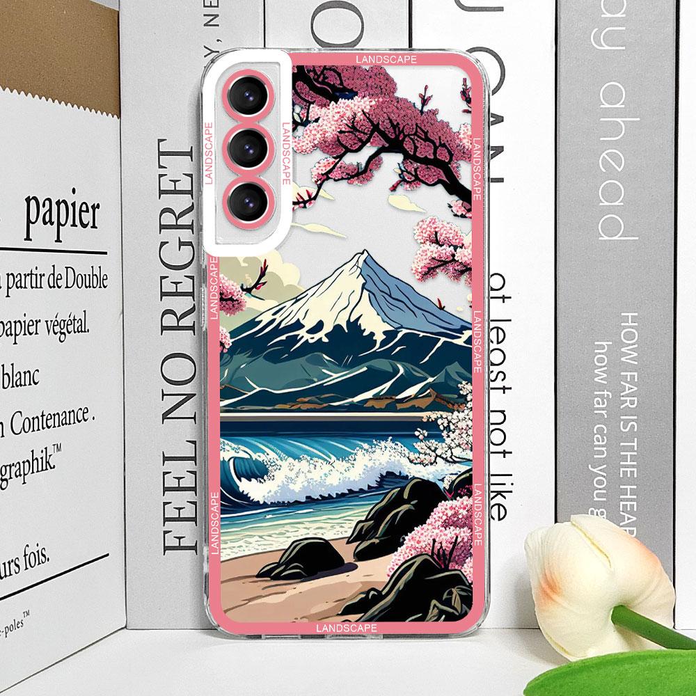 

Retro Japanese Landscape Waves Phone Case for Samsung Galaxy S22 S23 S20 FE S24 S25 Ultra S21 Plus Aesthetic Scenery Soft Cover For SamsungS24 Ultra