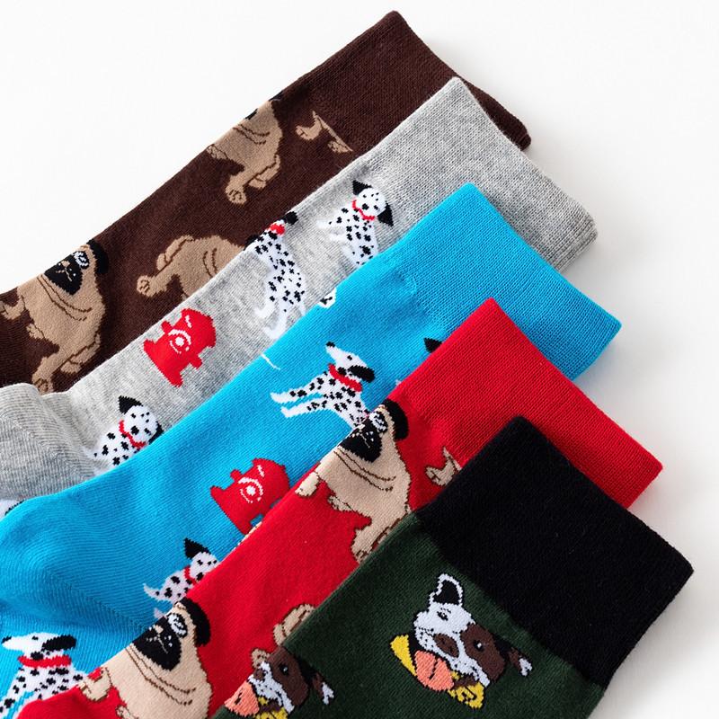 Men Socks Spotted Dog Bulldog Dog Coloured Long Style Mangy Dog Tide Socks