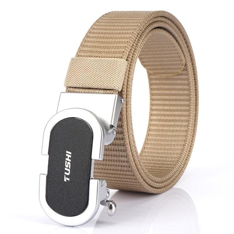 New Men'S Commuting Belt With Automatic Buckle Nylon Waistband, Outdoor Leisure Versatile Double-Layer Thick Belt