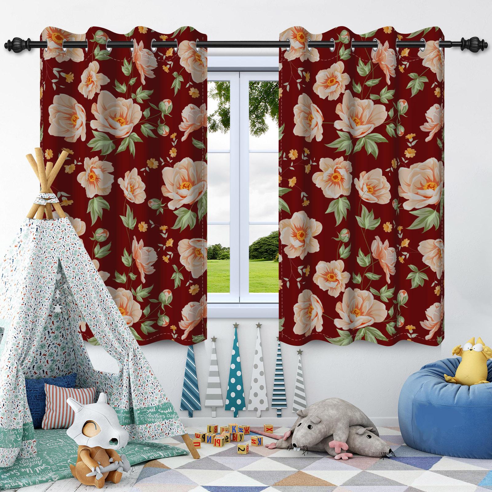 

2pcs Luxury Boho Flowers Window Curtains for Home Bedroom Living Room Drakening Heat Insulation Noise Reduction Blackout Drapes 50x120cm 2pcs