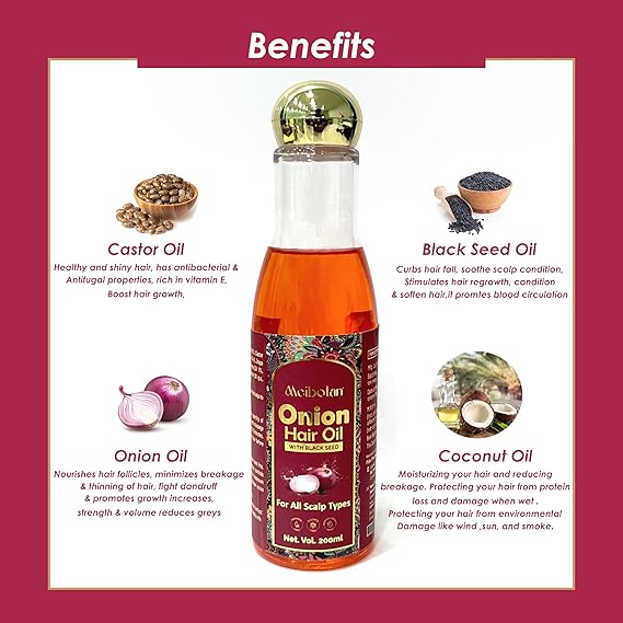 Onion Hair Oil for Hair Growth and Hair Fall Control - With Black Seed Oil Extracts, Coconut Oil, Castor Oil - 200 Ml X Pack of 1