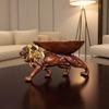 Imitation Wood Grain Lion Storage Tray Sculpture, Creative Resin Storage Ornament for Home, Bedroom, Living Room Decoration
