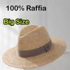 Große 100% Raffia Sonnenhüte für Herren 61cm Handgewebte Strohhüte Reise Strand Sonnenschutz Breiter Rand Panama Fedoras Hüte