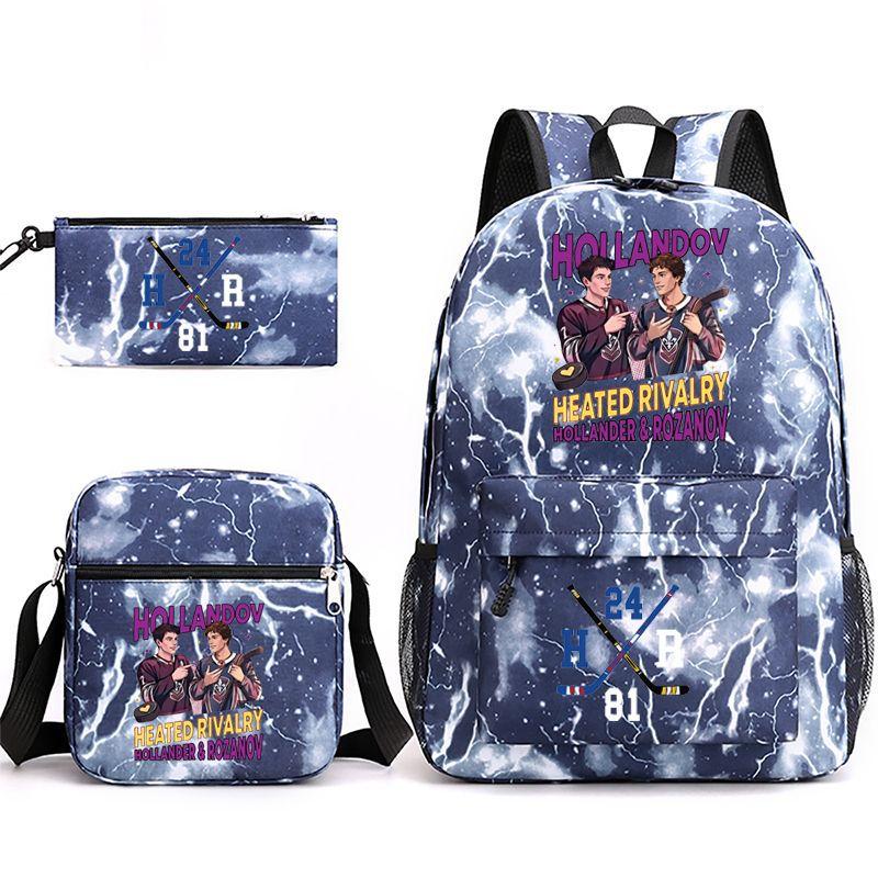 3 Piece School Backpack Set for Students Large Capacity Oxford Cloth Schoolbag with Shoulder Strap and Pencil Case