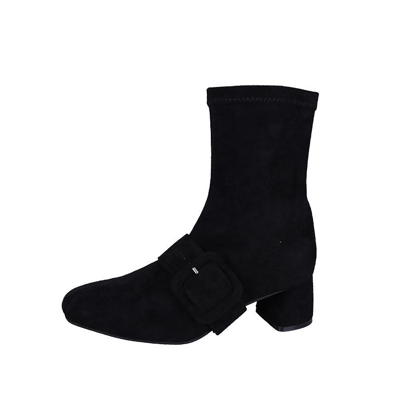 Women's Ladies High Heel Flock Mixed Color  Short Boots Footwear Shoes Leather Boots Women with Heel Fvg56