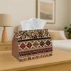 1pc Folk Geometric Stripe Tissue Holder| Versatile Napkin Dispenser, Ideal for Home Use, Gatherings, And Car Decor. Classic Ethnic Design- Stylish Tis
