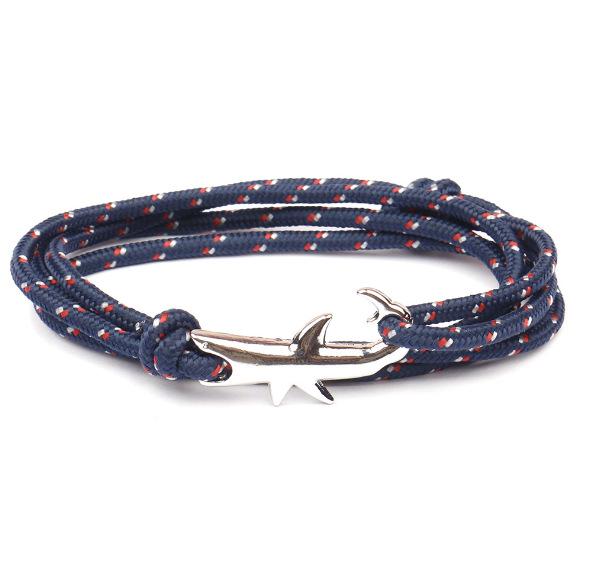 

Браслет 2018 року, гачок-якір, стиль акули - Ручна робота, мотузка для чоловіків і жінок, для пар, срібний