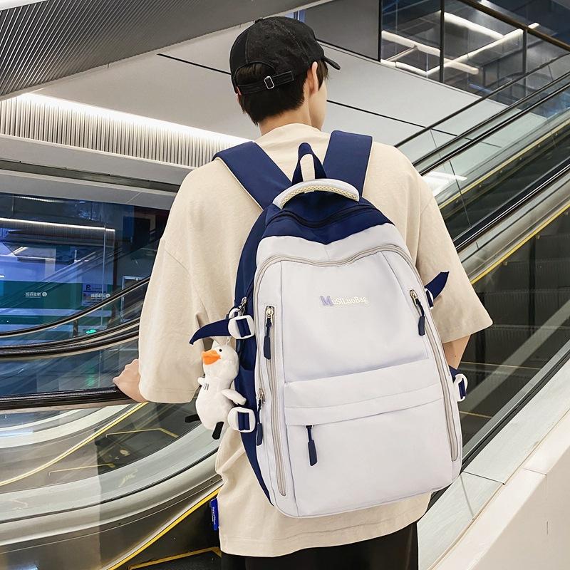 

Вместительный школьный рюкзак для старшеклассников и учеников средней школы, контрастный цвет, дорожный рюкзак, модный, универсальный, для пары, для студента колледжа светло-синий