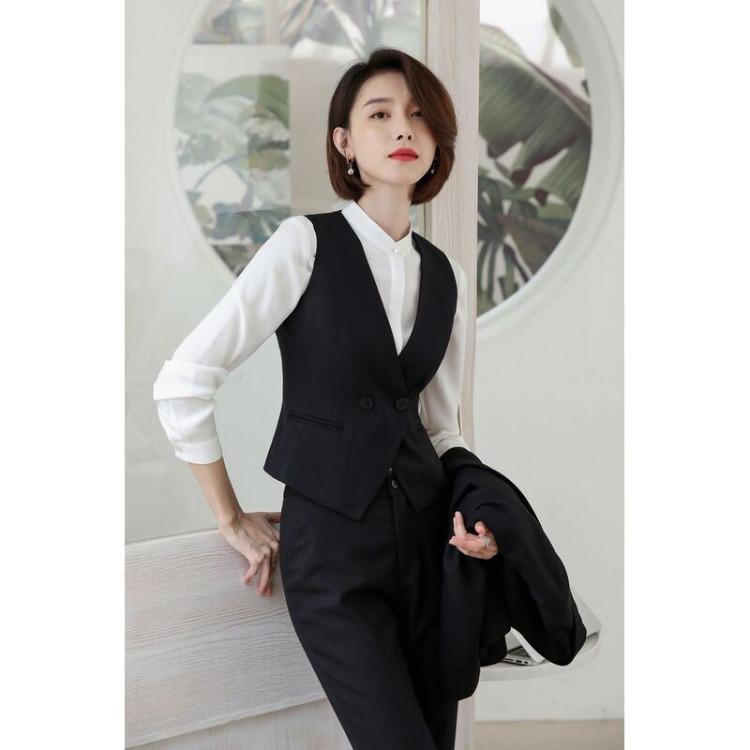 Gilet da Lavoro da Donna alla Moda Nero Slim Fit Giacca Gilet Casual Capo d'Abbigliamento Esterno