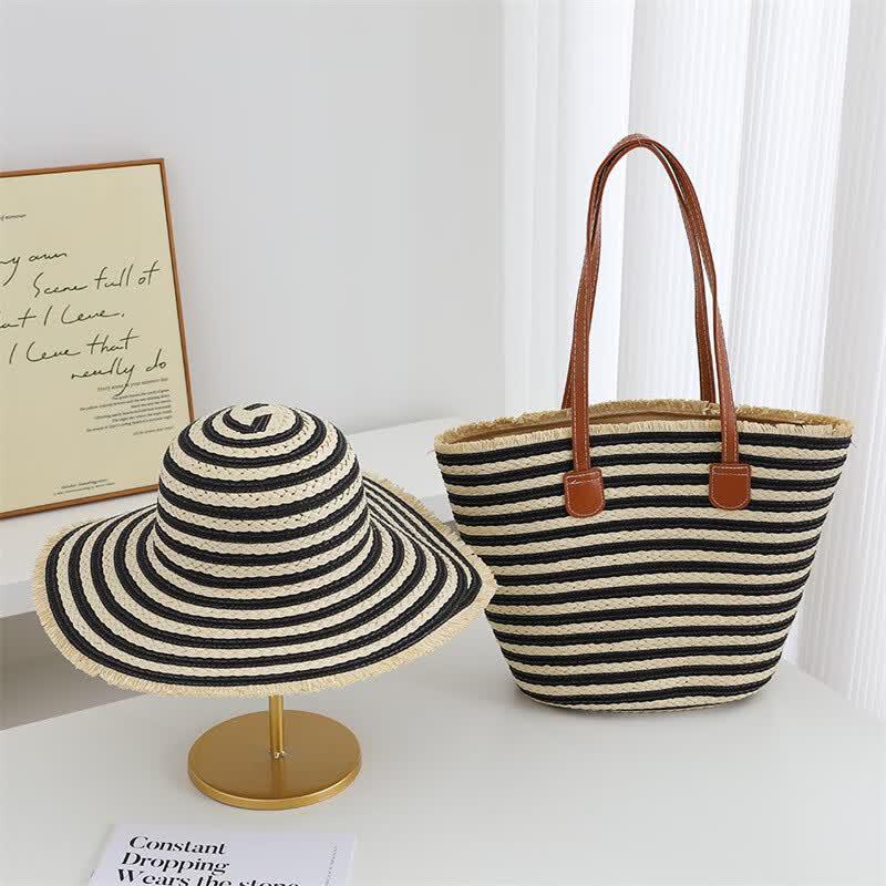 Mei Wan'er Striped Straw Beach Bag Set