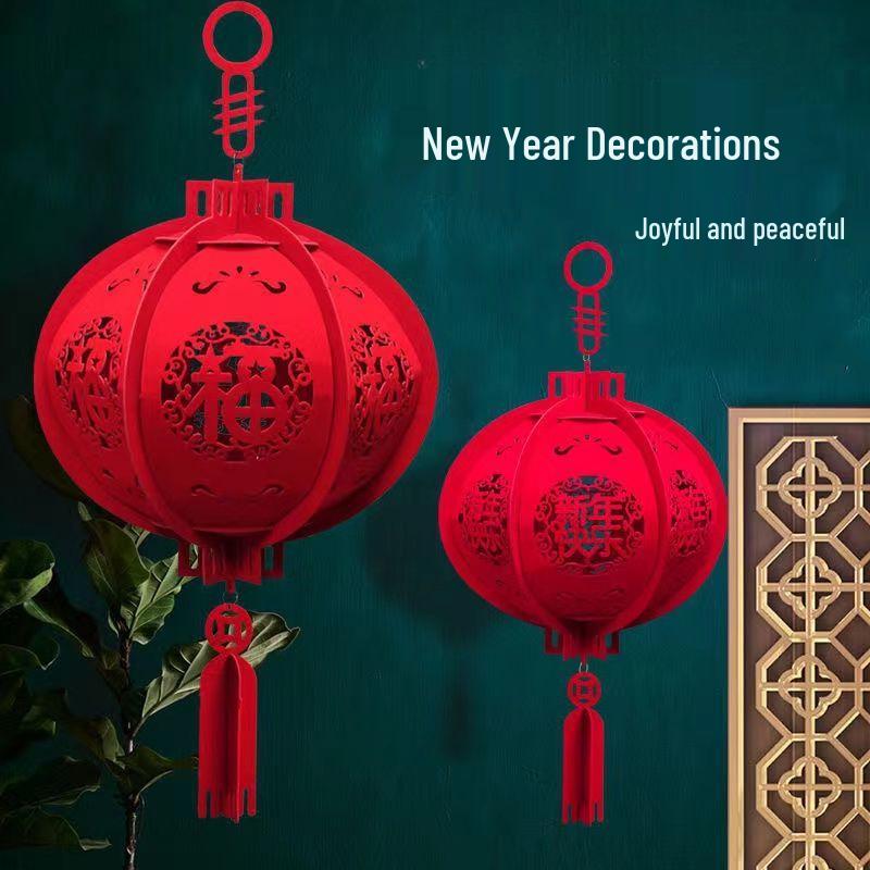 Chinese New Year Red Lanterns with Fu Characters - Indoor Mall Decorations for Spring Festival