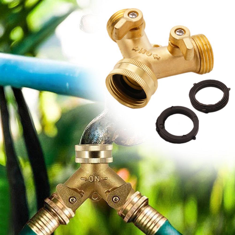 3/4" Garden Hose Splitter Connector Solid Brass 2 Way Tap Connector Adapter Y-Splitter Gardening Tools