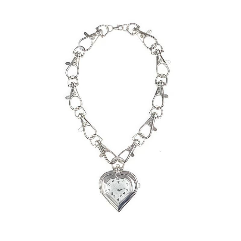 

Miniature Pocket Watch Pendant Necklace Lobster Clasp Clavicle Chain With Heart Design For Casual Party Wear 1