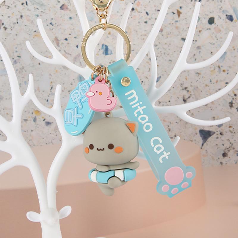 New Cartoon Cute Mitao Cat Figures Keychain Silicone Doll Cosplay Key Ring Kawaii Car Backpack Key Model Toys Party Kids Gifts