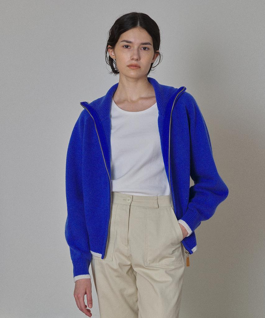 LAMINEZ Back Logo Knit Zip-Up - Blue
