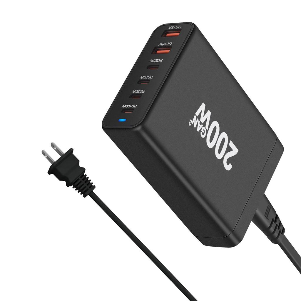200W Multi-Port Desktop GaN Charger with 4C2A Direct Charging
