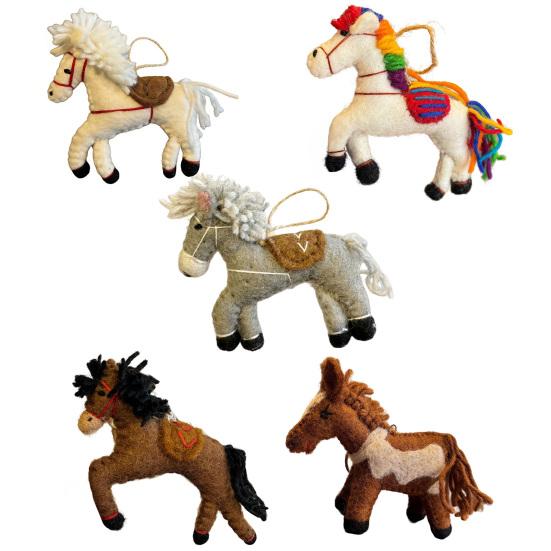 Vintage Handgjord Filt Häst Prydnad Kinesiska Nyåret Ull Djur Berlock för Träd Hem Bil Ryggsäck Dekor