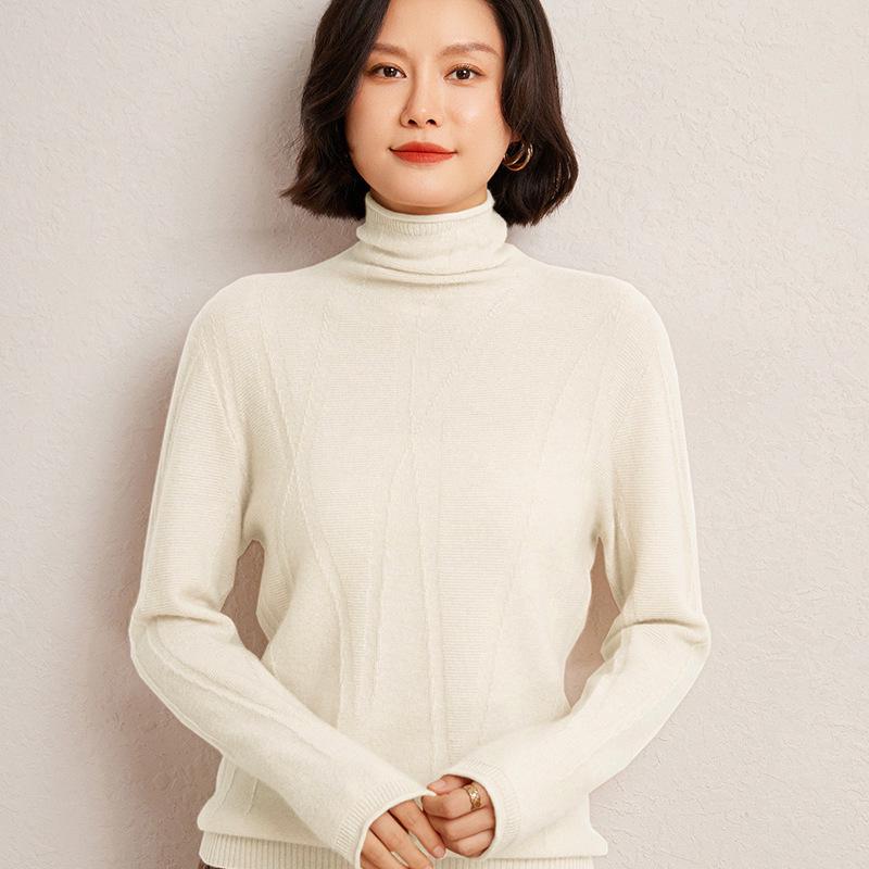 2024 Korean Style Reverse Stitch Turtleneck Cashmere Sweater for Women