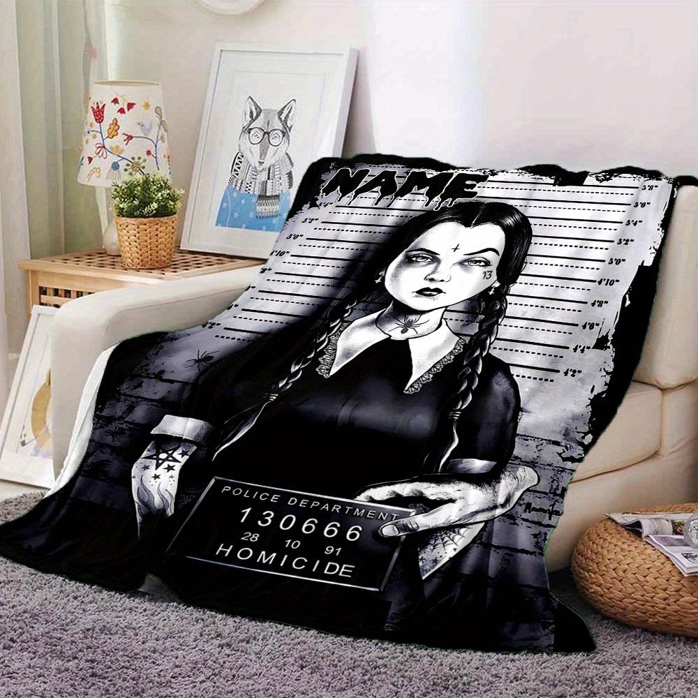 Wednesday Addams Mugshot Scene Blanket Lightweight Blanket For Sofa Bed Travel Camping Living Room Office Sofa Chair And Bed Digital Printed Fleece