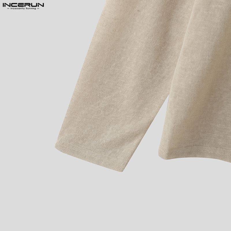 INCERUN Spring Men Round Neck Long Sleeve Crochet Casual Loose Pullover T-shirts Tops