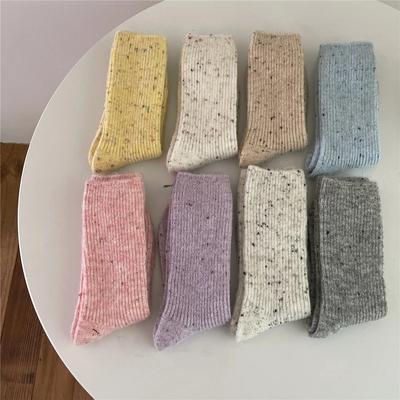 Thick Dotted Wool Socks for Autumn Winter Solid Color Japanese Mid Tube Pile Socks Cashmere Confinement Socks Thick and Sturdy