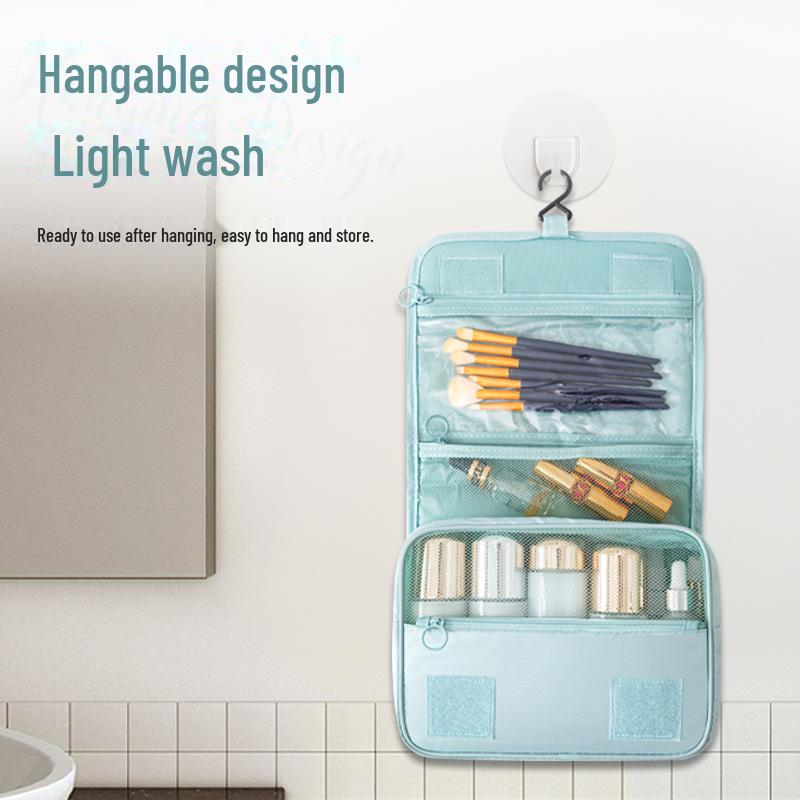 "Korean Waterproof Travel Storage Bag - Large Capacity, Portable, Unisex, with Hook for Toiletries and Makeup"