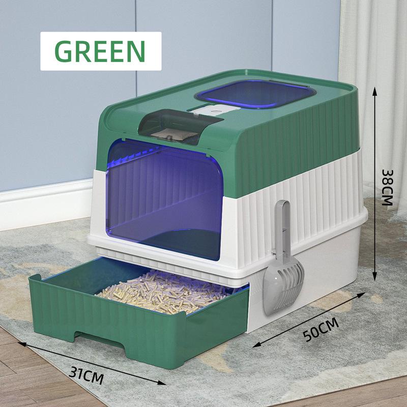 Large Enclosed UV-Sterilizing Cat Litter Box with Drawer