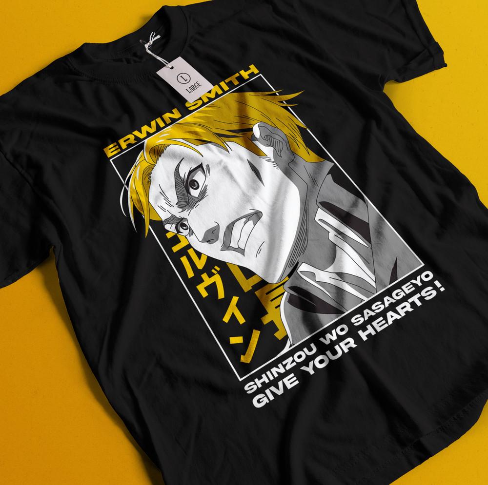 

Футболка Атака Титанов Эрвин Футболка Леви Футболка АОТ Эрен Микаса Ханге Армин Футболка 4XL