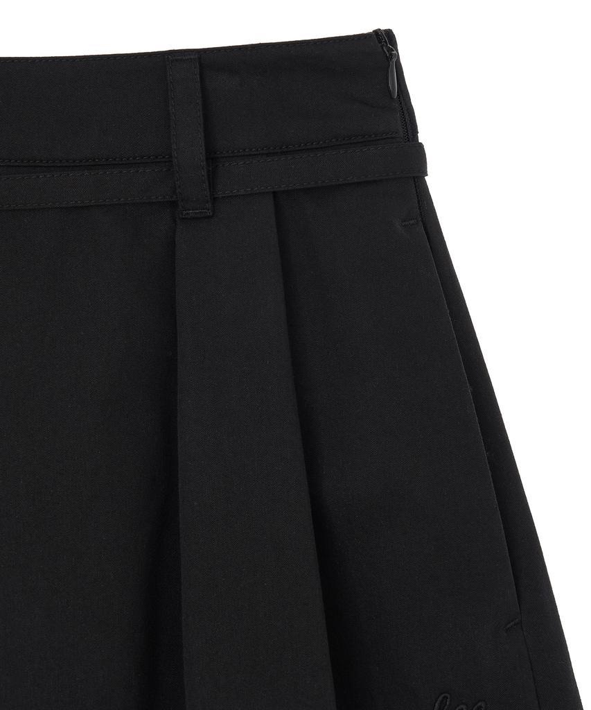 Lee Cotton Pleated Long Skirt Black