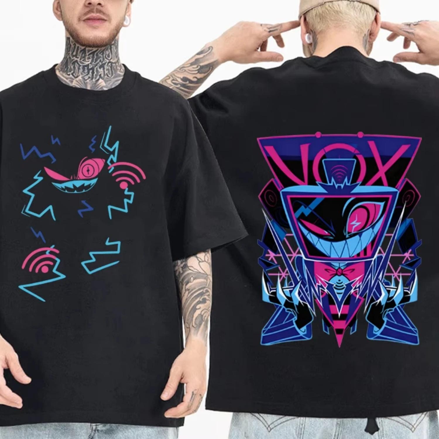 

2026 New VOX Hazbin Hotel Oversized T-shirt Man Woman Fashion Short Sleeve O-neck Casual Breathable Pure Cotton Soft Shirt Gift S чёрный